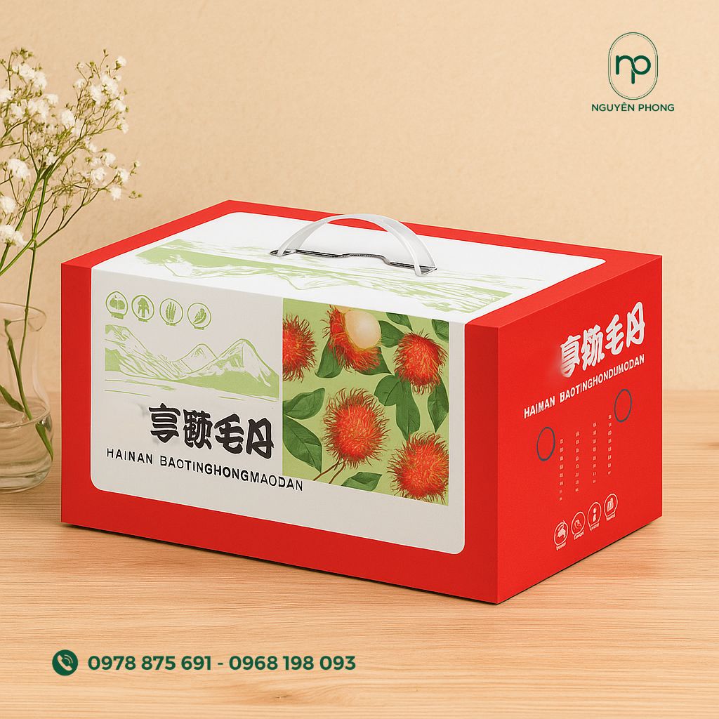 Mẫu thùng carton đựng chôm chôm thiết kế quai cầm